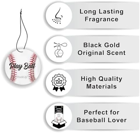Baseball Car Air Freshener by HookUp - 10 Pack - Black Gold Scent (Extra Strong) | Unique Baseball Gift for Players, Coach, Fans | Hanging Car Accessory with Long Lasting Fresheners Smell - Image 3