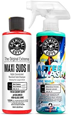 Chemical Guys CWS_101_16A Car Wash, Dry & Shine Bundle - Maxi-Suds II Foaming Car Wash Soap, 16 oz, Cherry Scent + After Wash Gloss Boosting Drying Aid (16 oz) (2 Items) by ChemicalGuys