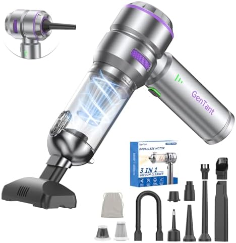 Car Vacuum Portable Cordless, Handheld Vacuum Cordless, Mini Vacuum 18000Pa High Power 4-in-1 with Brushless Motor, Air Duster, Air Blower & Air Pump for Car Detailing, Home, Office & Pet Hair by GenTant