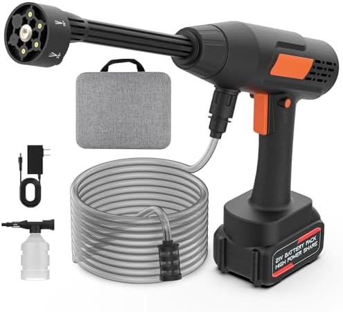 Cordless Pressure Washer Battery Powered 1100PSI Portable Power Washer Gun with 6-in-1 Nozzle & Foam Cannon, 21V 3.0Ah Electric Handheld High Pressure Cleaning for Car Patio by Unknown