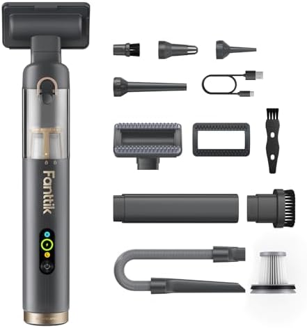 Fanttik Slim V10 APEX Cordless Car Vacuum, 4-in-1 Portable Mini Handheld Vac, Upgraded Smart Digital Display, 19kPa Suction Power, 2 Suction Modes for Small Jobs, Car, Office Desk, Keyboards (Gray) by FANTTIK%C2%AE