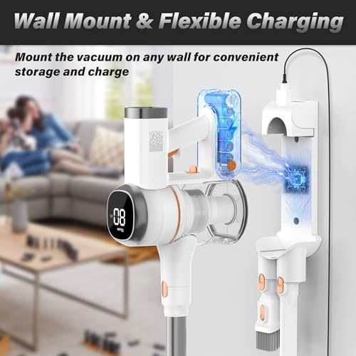 Tikom V500 Cordless Vacuum Cleaner for Home, 40000Pa/450W Stick Vacuum with LED Touch Screen, Charging Wall Dock, Anti-Tangle, Lightweight Handheld Vacuum for Pet Hair, Hard Floor, Carpet - Image 4