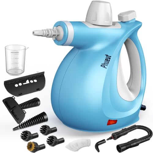 Phueut Pressurized Handheld Multi-Surface Natural Steam Cleaner with 12 pcs Accessories, Multi-Purpose Steamer for Home Use, Steamer for Cleaning Floor, Upholstery, Grout and Car (Blue) by Phueut