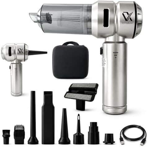 Handheld Car Vacuum Cleaner Cordless Powerful 25000Pa Suction, 3-Speed Brushless Motor Mini Portable Rechargeable Lightweight Hand Held Vacuum & Blower for Vehicle Office Home Pet Hair by VESTARLUX