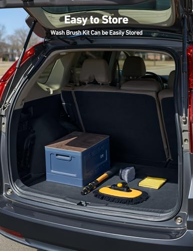 AstroAI 15°Curved Car Wash Brush with 43" Long Handle and 90° Rotating Replaceable Brush Head, Car Wash Kit with Microfiber Towel and Tire Brush for Car, SUV, RV, Floor Cleaning, Yellow - Image 5