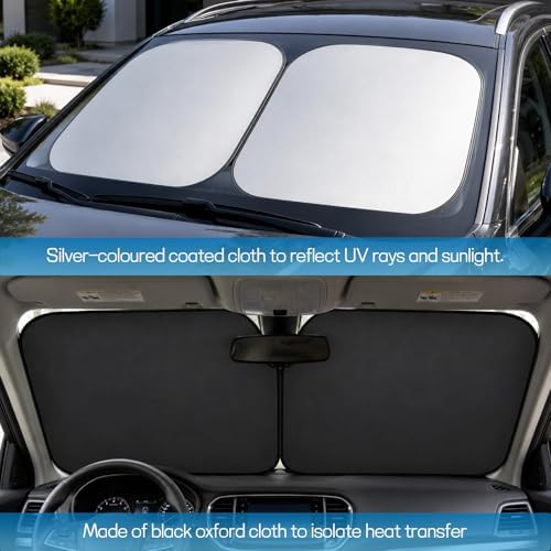Wuyaoyao 2PCS Car Windshield Sun Shade, 28"×31" Car Front Window Sun Shade Blocker for Heat and UV Rays Protection, Foldable Automotive Windshield Sunshade, Universal for Vehicles Sedans SUVs - Image 5