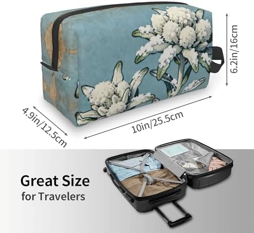 Edelweiss Flower with Snow Makeup Bag - Durable 600D Oxford Fabric Travel Cosmetic Bag, Shockproof Foam Padded Toiletry Organizer for Gym & Daily Use 10x6.2x4.9 Inch - Image 4