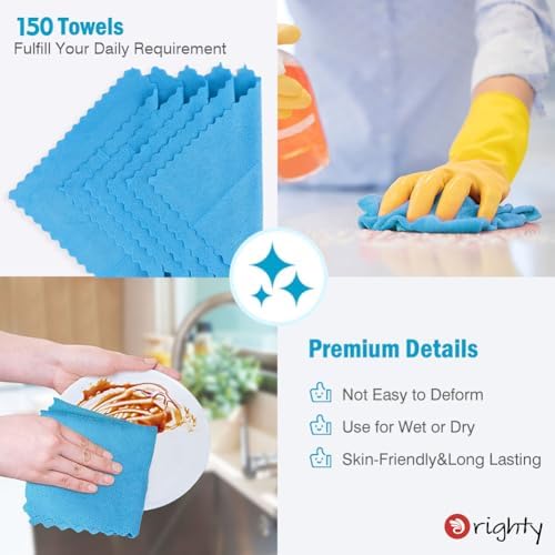 Orighty Microfiber Cleaning Cloth Bulk, 150 Pack Shop Towels 12x12 in, Blue - Image 5
