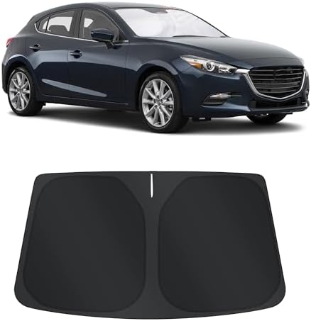 TINGLU Sun Shade for Mazda 3 Mazda3 2014-2018 Accessories Windshield Sun Shade Window Shade UV Rays Protection Sun Visor Cover with Steering Wheel Sunshade Storage Bag by TINGLU
