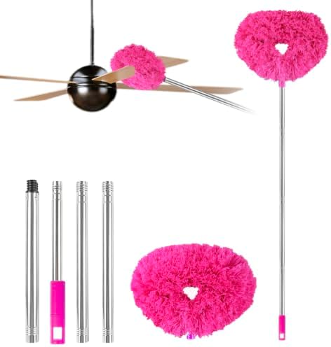 Ceiling Fan Cleaner Duster Reusable Microfiber Ceiling Fan Blade Cleaner Removable Duster with Extension Pole Adjusts 13 to 49.7 Inch for Cleaning Walls Bookshelves Furniture Door Window Top (Rosy) by Unknown