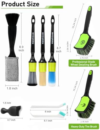 MVEQRRN 9PCS Boar Hair Car Detailing Brush Set,Car Wheel Brush Kit (Green) - Image 2