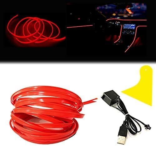 El Wire Red Interior Car LED Strip Lights, 2M Neon Wire USB 5V with Fuse Protection for Automotive Interior Decoration, with 6mm Sewing Edge - Image 2