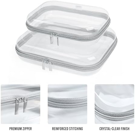 2pcs Clear zipper pouches | Hard sided pencil case | Hard shell zipper case | Hard case organizer for airline travel | Makeup or toy storage - SILVER - Image 5