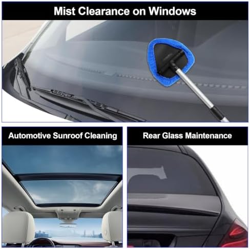 Uenhoy 13 Pcs Car Window Cleaning Kit, Windshield Cleaner Tool with Extendable Handle, 8 Microfiber Pads & 2 Spray Bottles & Brush, Auto Glass Wiper for Car and Home Window Cleaner, Blue - Image 7