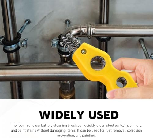 4 in 1 Car Battery Cleaning Brush, Battery Terminal Cleaner, Anti-Rust Auto Battery Cleaner with Steel Wire, Car Accessories Vehicle Machine Parts Clean Tools for Most Vehicles (Yellow) - Image 6