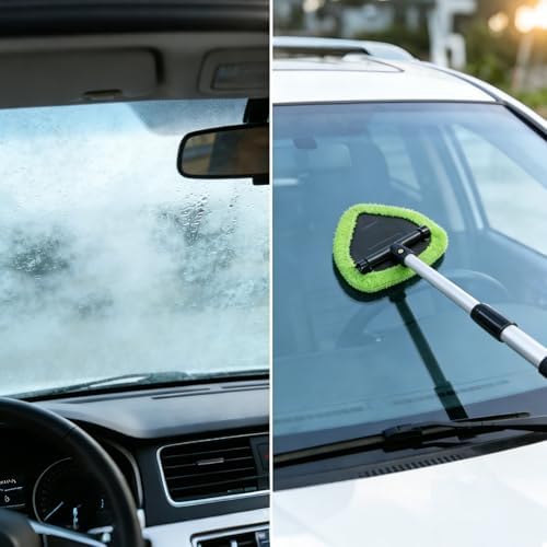 Microfiber Car Windshield Cleaning Tool with Extendable Handle,Car Defogging Glass Cleaning Brush with 4 Reusable Microfiber Pads 1 Spray Bottle and 1 Car Dust Removal Brush. (Green) - Image 4