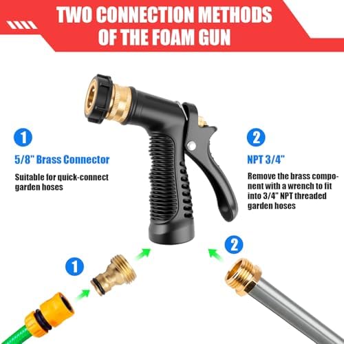 Car Wash Foam Gun, Car Wash Sprayer with Adjustable Foam Dial Foam Nozzle, Foam Cannon Attachs to Any Garden Hose, Durable 5/8" and 3/4" Brass Joint Soap Gun for Home Garden Use - Image 3