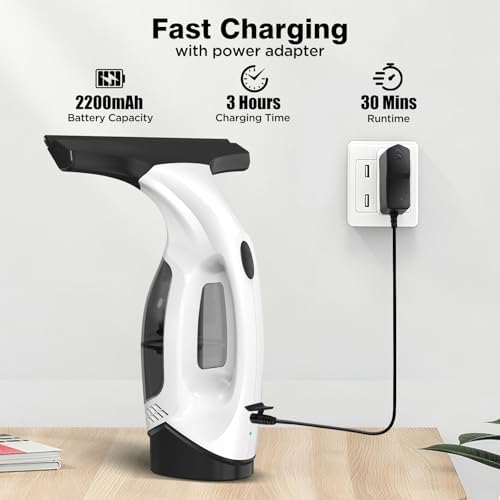 Window Vacuum Squeegee Cordless, 2000Pa Electric Window Cleaner Tool - Image 4