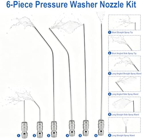High-Pressure Washer Nozzle Kit - 6 Pack Stainless Steel Flush Wand Tips - Image 3