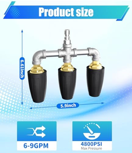 Triple Turbo Nozzle Pressure Washer, 3-in-1 Power Washer Turbo Nozzle with 1/4" Quick Connect, 360° Rotating Pressure Washer Tip - 4800 PSI, 4-6 GPM, 2.0 Orifice, Blue - Image 5