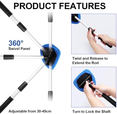 Uenhoy 13 Pcs Car Window Cleaning Kit, Windshield Cleaner Tool with Extendable Handle, 8 Microfiber Pads & 2 Spray Bottles & Brush, Auto Glass Wiper for Car and Home Window Cleaner, Blue - Image 4