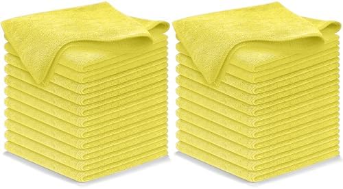 USANOOKS Microfiber Cleaning Cloth Yellow - 24 Pcs 12.5"x12.5" - High Performance - 1200 Washes, Ultra Absorbent Towels Weave Grime & Liquid for Streak-Free Mirror Shine - Car Washing Cloth by USANOOKS