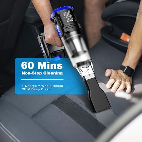 Car Vacuum Cordless, 35000PA Strong Suction Handheld Vacuum with 2 Detachable Batteries, 60Min Runtime Portable Vacuum Cleaner for Car Detailing, Pet Hair, Home Couch & Office, 350ML XL Dust Cup - Image 6