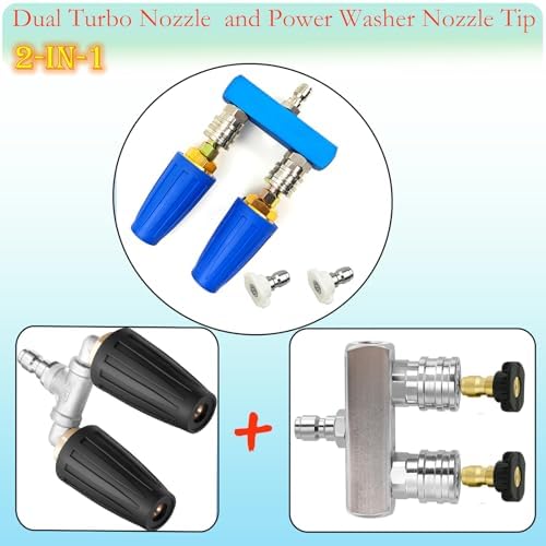 Dual Turbo Nozzle Pressure Washer and Dual Pressure Washer Nozzle Tips 2-in-1,with 2PCS 360°Rotating Turbo Nozzle,2PCS Pressure Washer Tips(40 Degree White),4000 PSI,1/4 Inch Quick Connect - Image 2