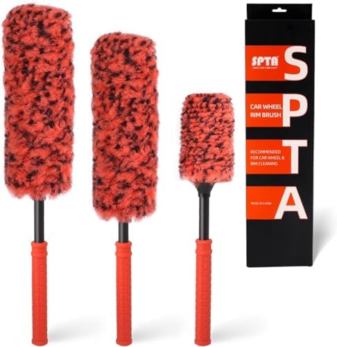 SPTA Rim Cleaner Brush, 3 Pcs Synthetic Ultimate Wheel Brush Set, Flat Spoke Wheel Cleaning Brush, Car Wheel Brush, Brush for Cleaning Wheels, Safe for Cars, Trucks, SUVs, RVs, Motorcycles & More by SPTA