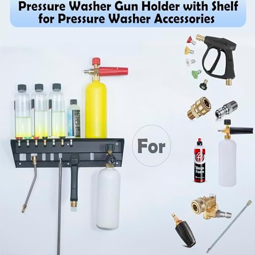 Pressure Washer Gun Holder with Shelf,Foam Cannon Holder for Pressure Washer Wand,Pressure Washers Nozzle Tips,Soap Bottle Holder, pressure washer parts & accessories & attachments Storage Rack - Image 2