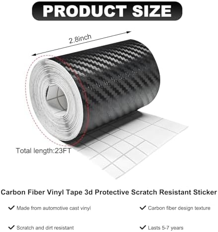 Wevdn 3D Carbon Fiber Vinyl Tape, 3 Inch×23ft Carbon Fiber Wrap Auto Door Edge Window Trim Detailing Tape, Anti-Scratch Self Adhesive Auto Door Entry Guards Vinyl Overlay Wrap Roll - Image 2