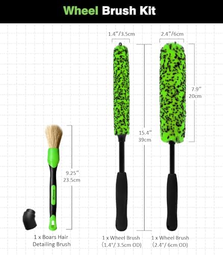 YeewayVeh 3PCS Quick Car Wheel Brush Kit, 360° Bendable Rim Cleaner, Green - Image 6