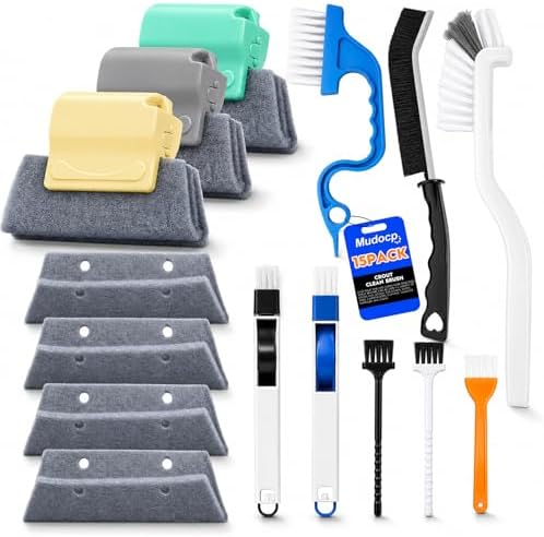 Window Track Cleaning Tools, 15 Pcs Sill Cleaner Brush for Window/Door Tracks, Sliding Doors, Tile Lines, AC Vents & Keyboards by Mudocp