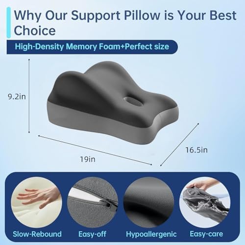 Bed Pillow for Lying on Your Back in Bed, Adult Memory Foam Pillow Reading Pillow for Back Support, Acid Reflux, for Sleeping, Raising Legs and snoring.（Dark Grey） - Image 3