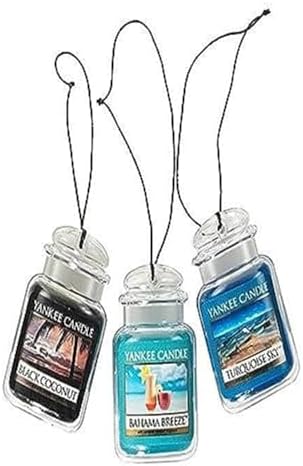 Yankee Candle Car Air Fresheners Hanging Car Jar Ultimate 3-Pack Neutralizes Odors Up To 30 Days Includes: 1 Bahama Breeze 1 Black Coconut and 1 Turquoise Sky by YankeeCandle
