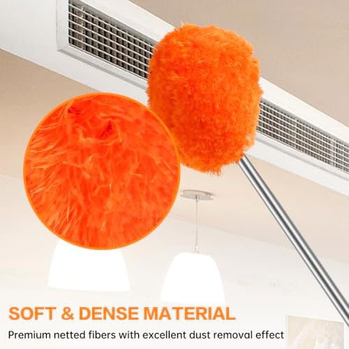Ceiling Fan Cleaner Duster Reusable Microfiber Ceiling Fan Blade Cleaner Removable Duster with Extension Pole Adjusts 13 to 49.7 Inch for Cleaning Walls Bookshelves Furniture Door Window Top (Orange) - Image 4