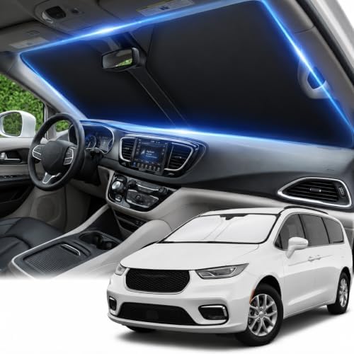 Windshield Sun Shade for Chrysler Pacifica 2017-2024 2025 2026 Front Window Shade Custom Fit Pacifica Accessories Sun Visor Foldable Shade Blocks UV Rays Summer Must Have Car Accessories by AuyNeas