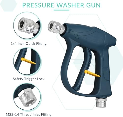 Sooprinse Short Pressure Washer Gun with Foam Cannon, High Pressure Washer Gun Snow Foam Lance with 1/4 Inch Quick Connector, 5 Nozzle Tips with Car Wash Mitt, 3000 PSI, 1 Liter - Image 6