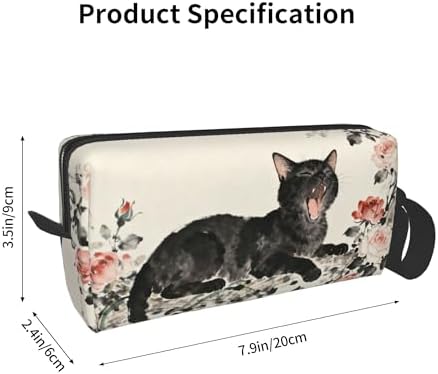Yawning Black Cat Roses Makeup Bag for Women with Wrist Strap | Durable 600D Oxford Fabric Cosmetic Organizer,Compact Travel Pouch with Handle for Gym & Daily Use - Image 3