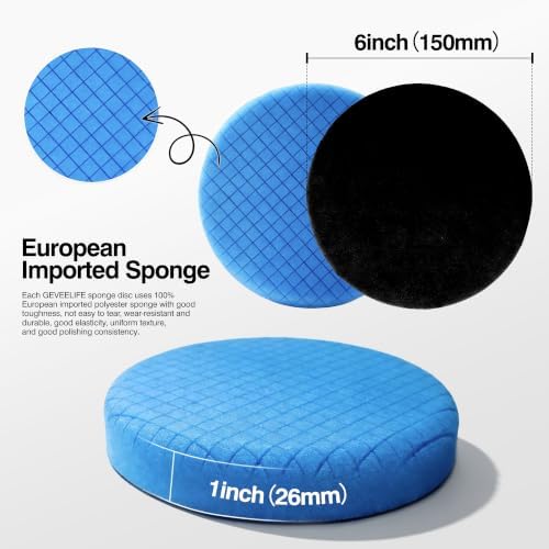 9Pcs Buffing Polishing Pads Kit, 6 Inch Buffing Pads, Sponge & Woolen Pads with M14 Drill Adapter & Backing Plate for Car Care, Polishing, Washing, Cleaning, Waxing - Image 3
