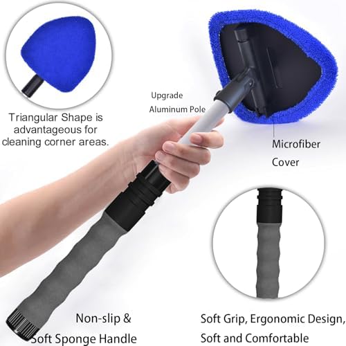 desin Windshield Cleaning Tool, Car Window Cleaner Windshield Cleaner with 4 Reusable and Washable Microfiber Pads and Extendable Handle Auto Inside Glass Wiper Kit - Image 3