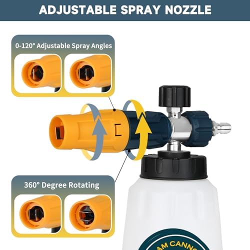 Sooprinse Foam Cannon with 1/4 Inch Quick Connector, Heavy Duty Car Foam Blaster Wide Neck Adjustable Snow Foam Lance for Pressure Washer, 5 Pressure Washer Nozzle Tips, 1 Liter - Image 2