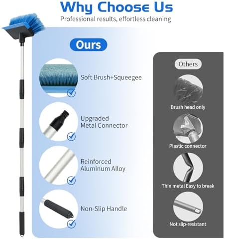 Ordenado 56" Car Wash Brush with Long Handle, Soft Bristle& Rubber Squeegee - Image 3