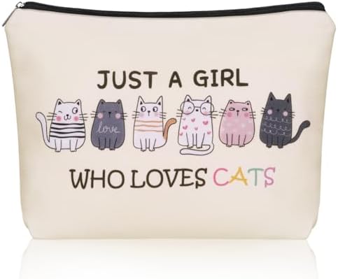 Cat Mom Makeup Bag For Women & Teen Girl Cat Lover Gifts: Cosmetic Bag & Toiletry Pouch Just A Girl Who Love Cats Themd For Mom, Daughters, Friends.Ideal Gifts For Travel, Birthdays. by Girllyempoweringeverywomen