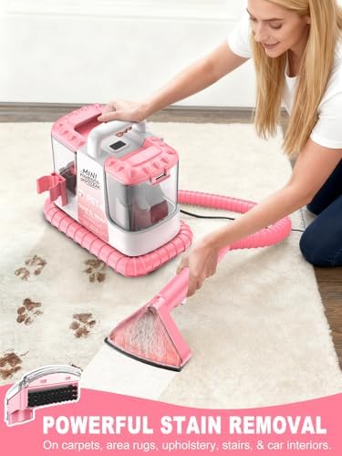 Portable Carpet & Upholstery Cleaner Machine for Pets, Powerful Suction Spot Cleaner for Couch, Sofa, Rugs, Stairs & Car Interior, Lightweight Deep Stain Remover with Cleaning Solution, Pink - Image 3