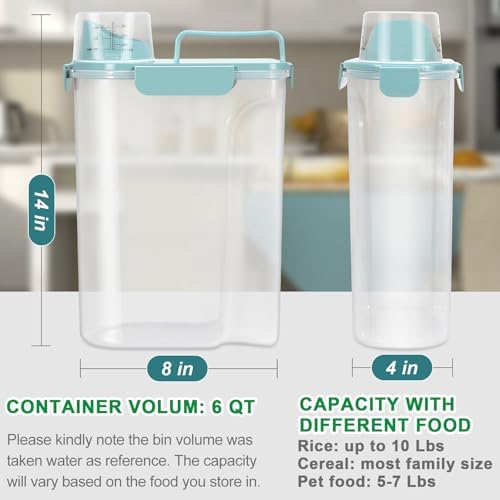 TBMax Airtight Rice Container 10 Lbs Cereal Dispenser, Small Pet Cat Dog Food Storage Container, Plastic Kitchen Pantry Food Storage Holder with Cup -Light Blue - Image 2