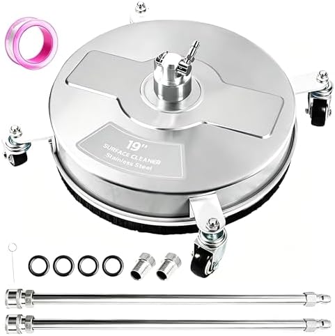 Hourleey 19" Pressure Washer Surface Cleaner, Stainless Steel Surface Cleaner with 4 Wheels for Concrete, Patio, Sidewalk, Deck, Pathway 1/4" Quick Connector, 2 Extension Wand, 4000 PSI by Hourleey