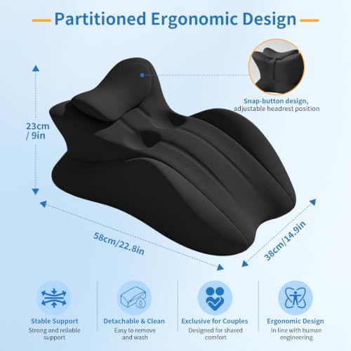 Memory Foam Wedge Pillow with Chest Pressure Relief Area- Black - Image 6