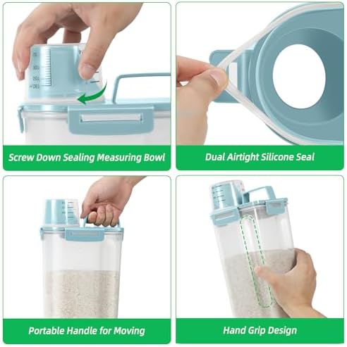 TBMax Rice Storage Container 3-5 Lbs Flour Container Cereal Dispenser with Measuring Cup, Airtight Dry Food Container Bin for Kitchen Pantry Storage Organization - Image 6