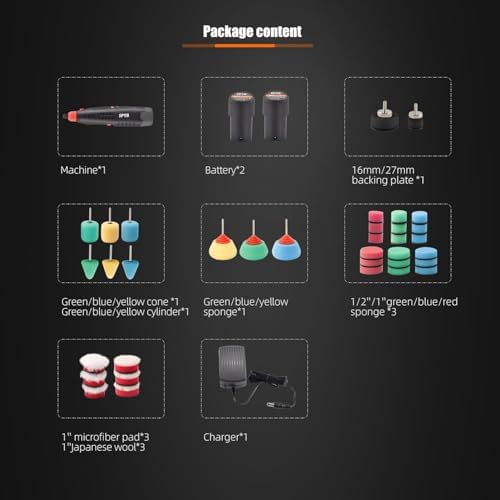 Cordless Rotary Tool, SPTA Powerful Mini Detail Polisher Kit, 36Pcs 12V Li-ion Battery 5,000-25,000 RPM Micro Auto Detailing Car Polisher Polishing Foam Pad Set for Buffing Polishing Sanding Cleaning - Image 4